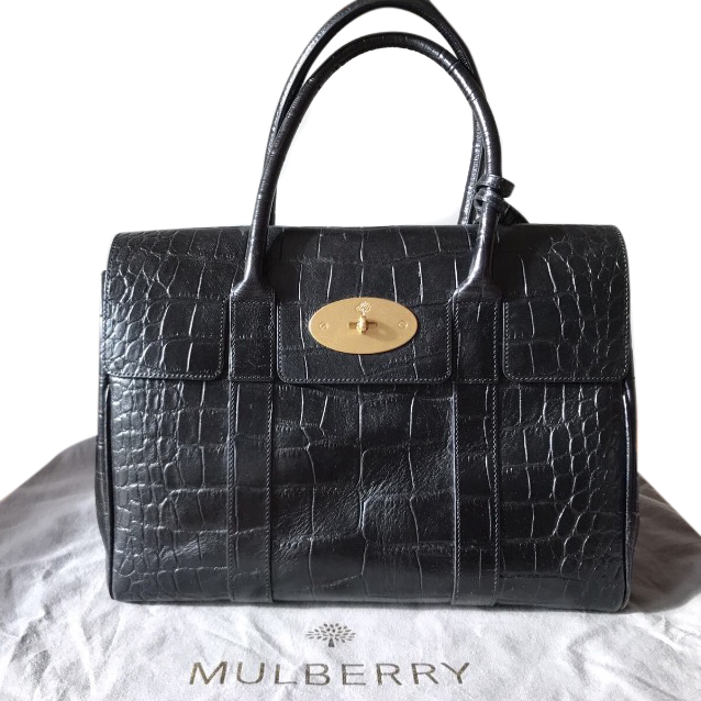 mulberry black croc purse