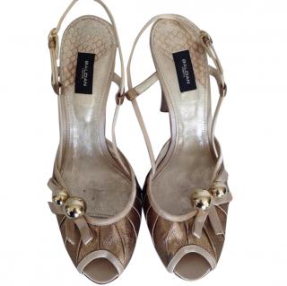 Baldan gold color sandals with wooden heels
