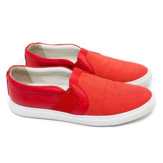 Lanvin Red Leather and Canvas Skater Shoes 