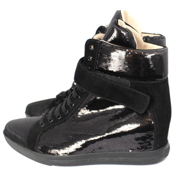 black sequin wedge sneakers