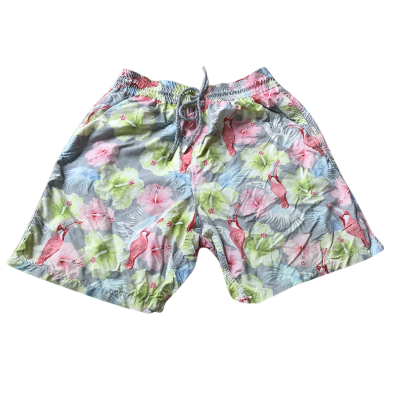 gold hibiscus print swim shorts