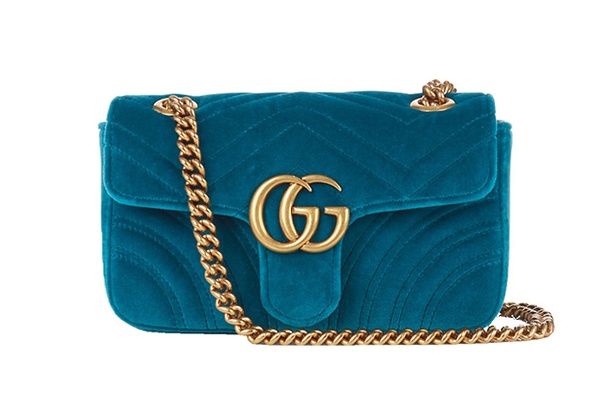 Gucci Velvet Petrol Blue Marmont Bag | HEWI London