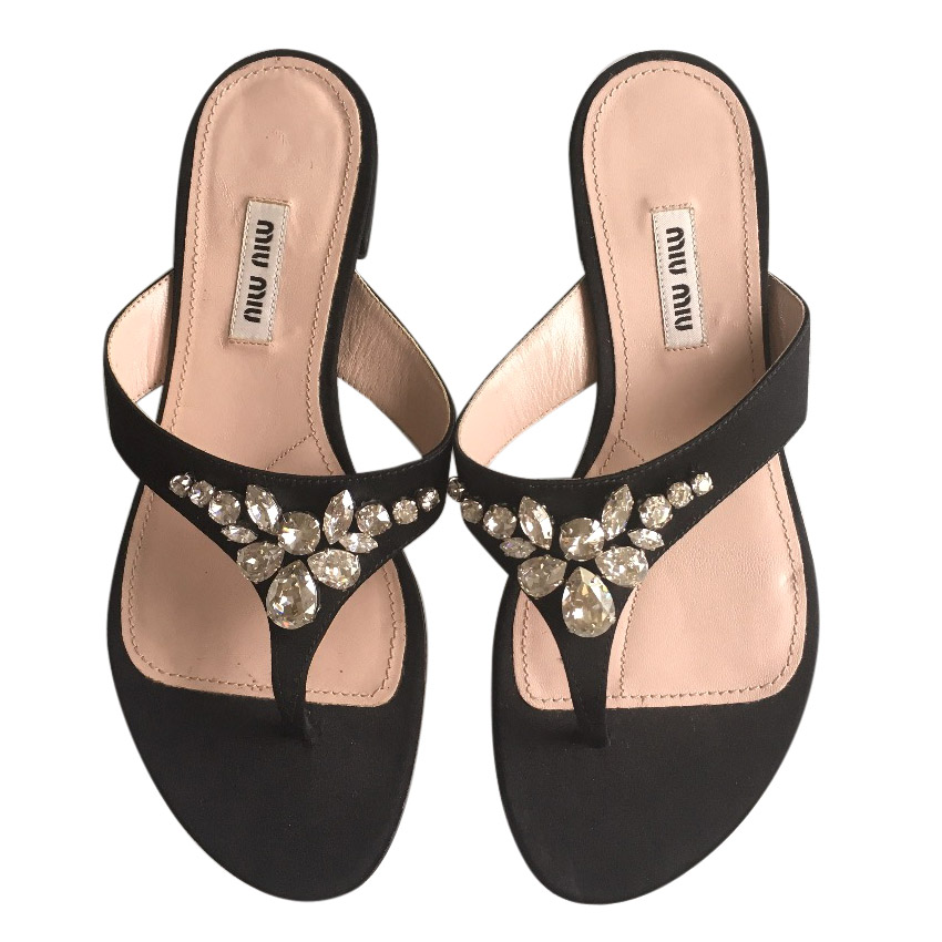 Miu Miu Jewelled Satin Sandals 