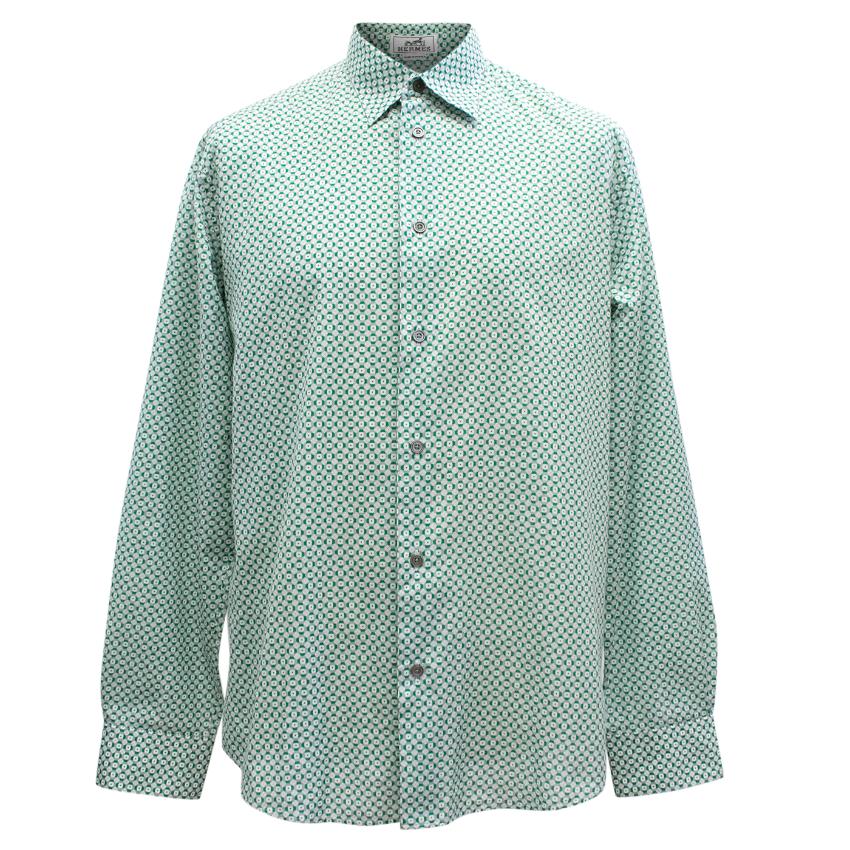 Hermes Mens Green Pattern Shirt | HEWI