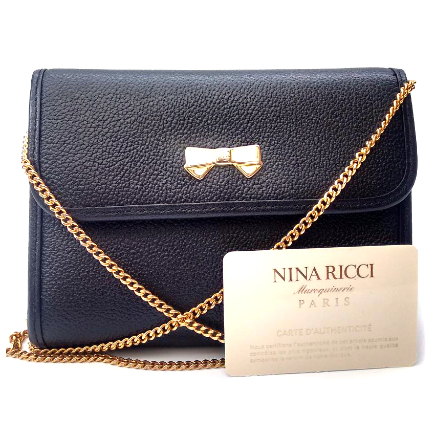 Nina Ricci Vintage Black Leather Shoulder Bag Clutch | HEWI