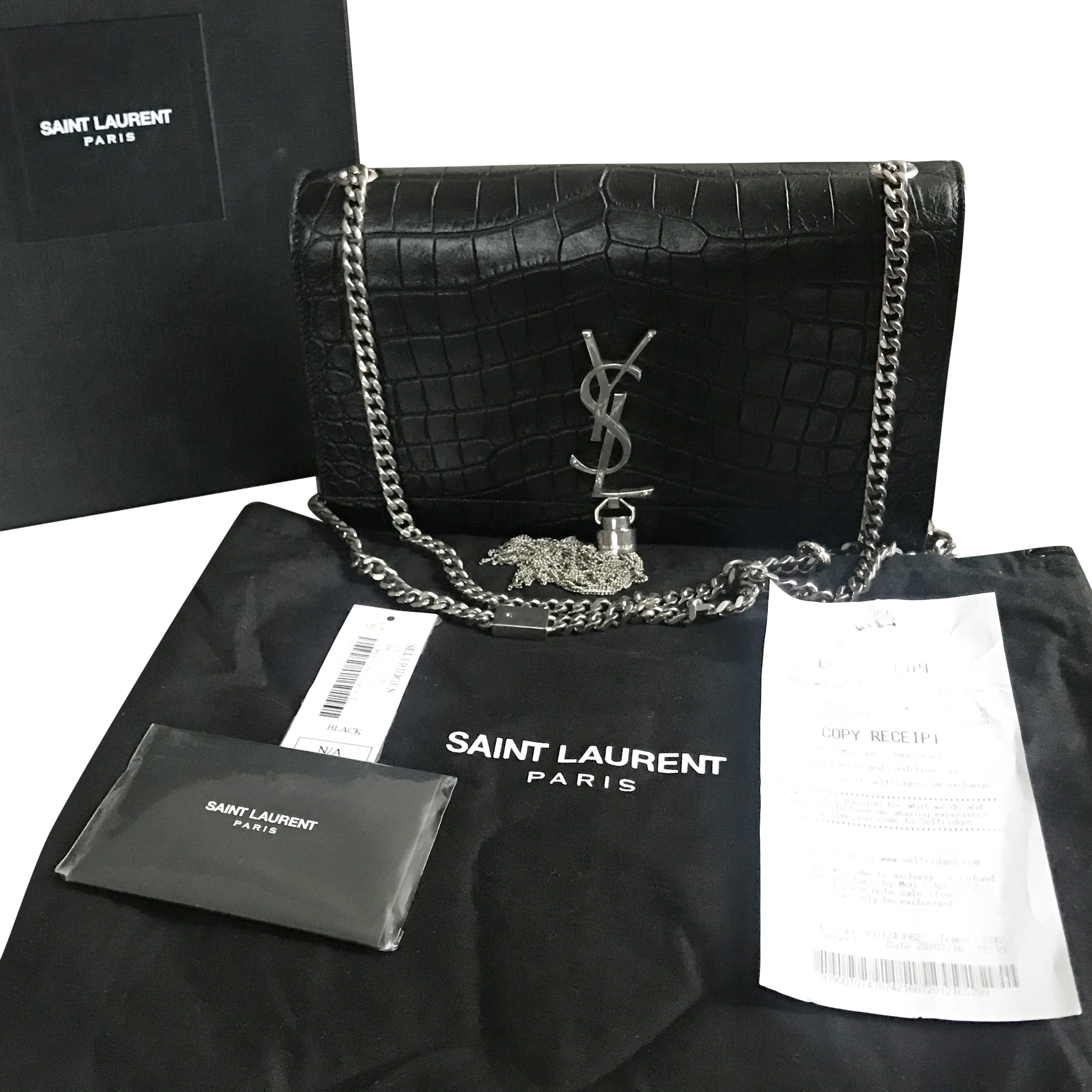 ysl croc embossed tassel bag