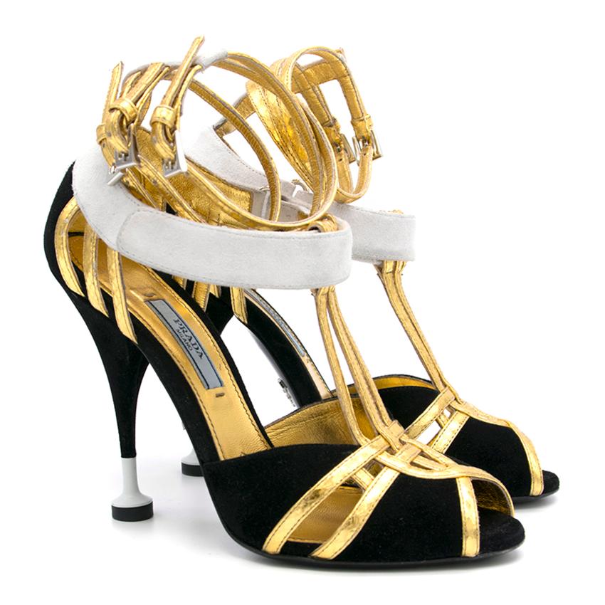 Prada Black Heels With Gold Straps | HEWI