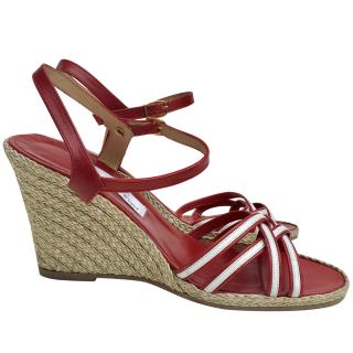 Paul & Joe red and white leather ladies wedges