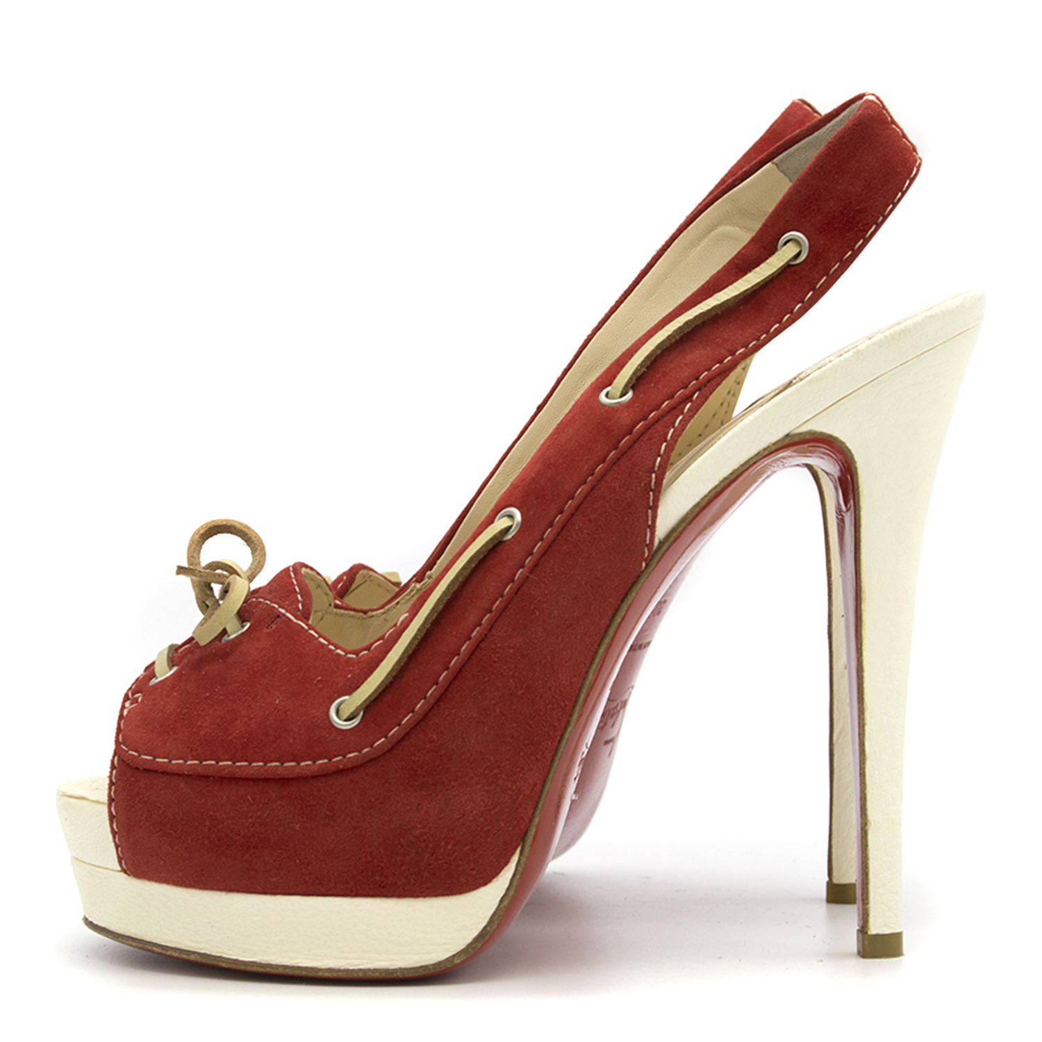 Christian Louboutin Red And Cream Platform Heels | HEWI