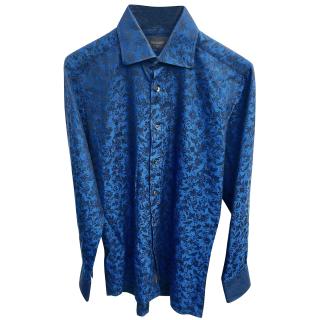 Duchamp Blue Floral Pirnt Shirt