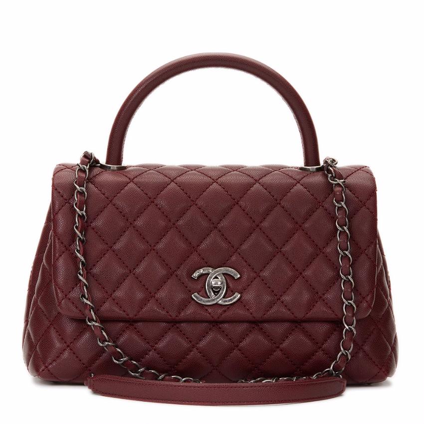 Chanel Quilted Small Burgundy Coco Handle Bag | HEWI