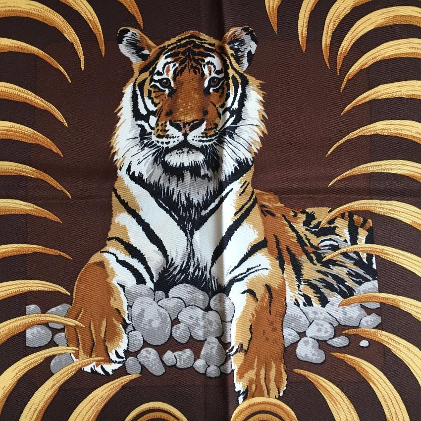 Hermes Tigre Royal Brown Silk Square Scarf | HEWI