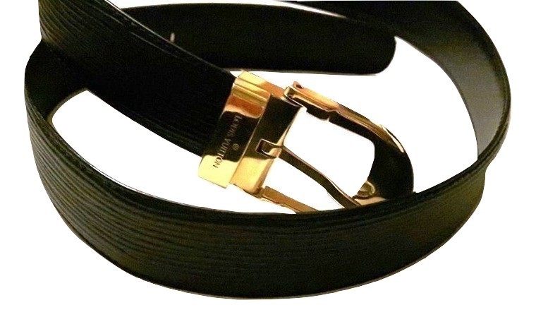 Louis Vuitton Black Leather Belt With Gold Tone Hardware Size 44 | HEWI