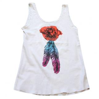 Wildfox pink rose and feather vest tank top
