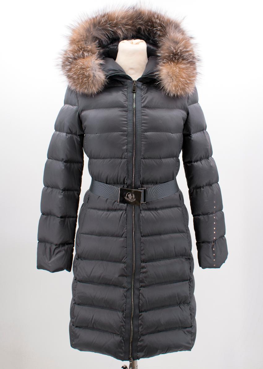 grey moncler coat with fur hood