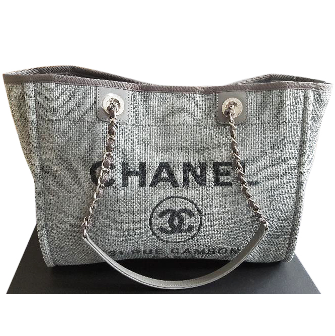 chanel deauville grey canvas tote