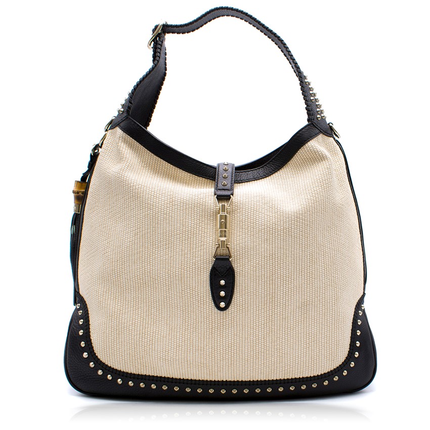 Gucci Cream Woven Studded Shoulder Bag | HEWI