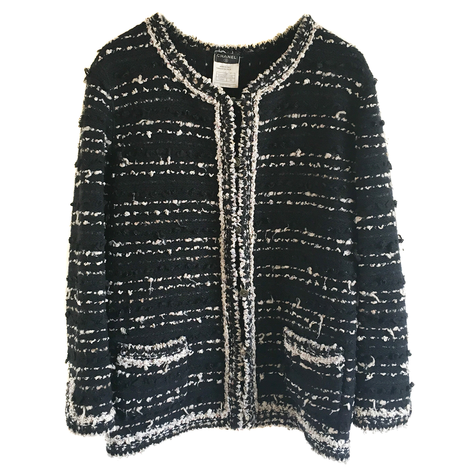 Chanel Black Ivory Cardigan Jacket 42 44 | HEWI