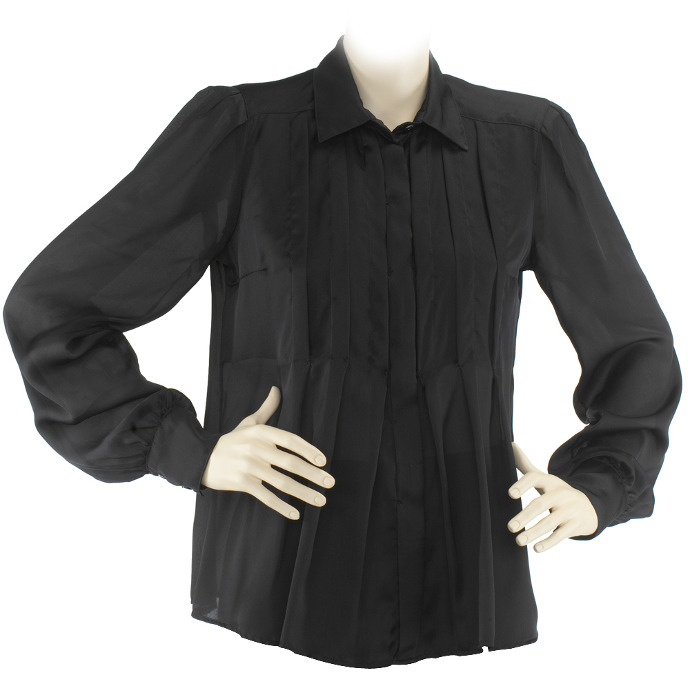Sportmax Black Long Sleeve Pleated Silk Blouse | HEWI