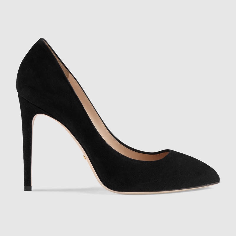suede pump with removable web bow