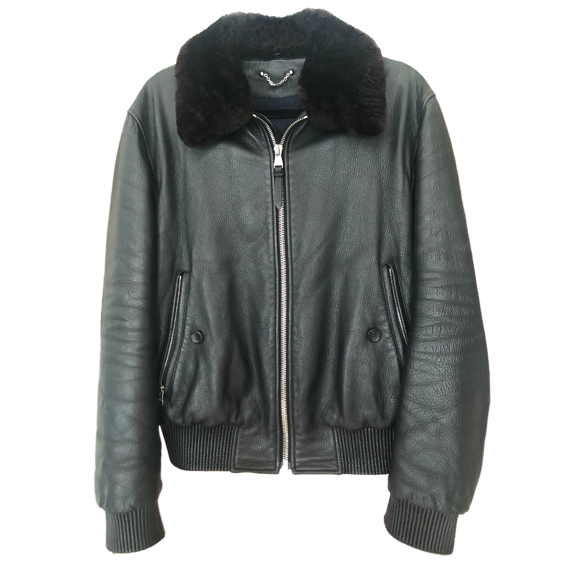 Louis Vuitton Mens Black Leather Jacket With Removable Fur Collar | HEWI