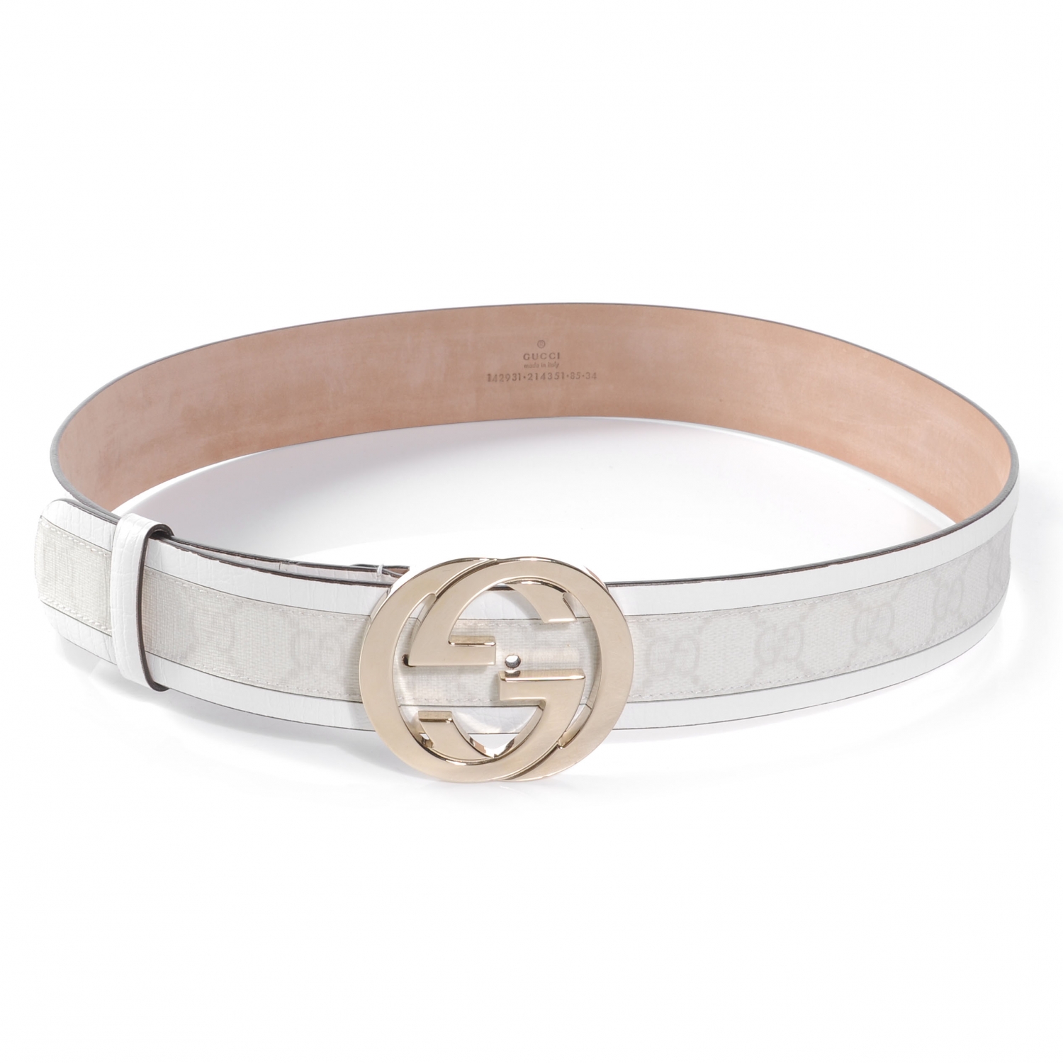  Gucci  White  Monogram Belt  HEWI