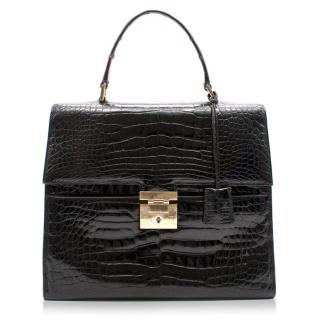 Gucci Black Crocodile Top Handle Bag
