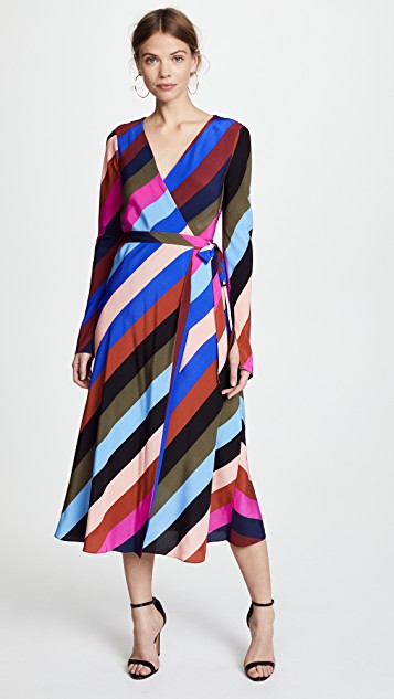 dvf striped wrap dress