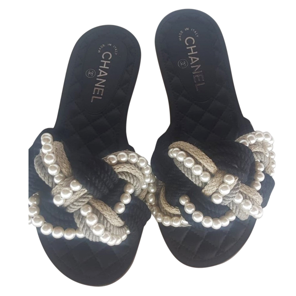 chanel slides with pearls