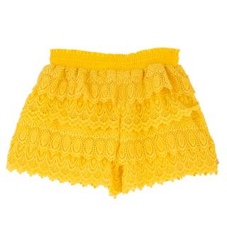 Biondi Ruffled Yellow Crochet Beach Shorts