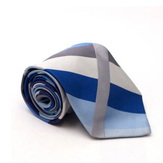 Duchamp Silk Blue and Grey Striped Tie