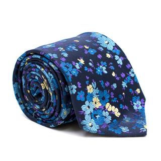 Duchamp Navy Floral Print Silk Tie
