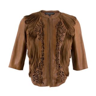 Catherine Deane Lasercut Ruffled Brown Leather Jacket