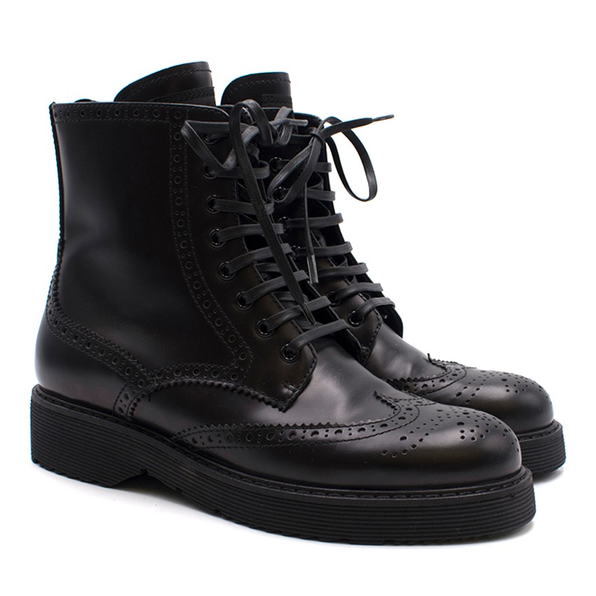 Prada Brogue Style Black Ankle Boots | HEWI