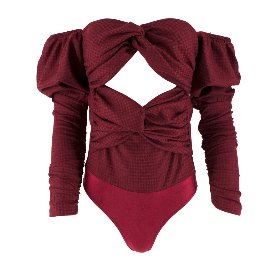 Zeynep Arcay Red Plaid Wool Bodysuit | HEWI