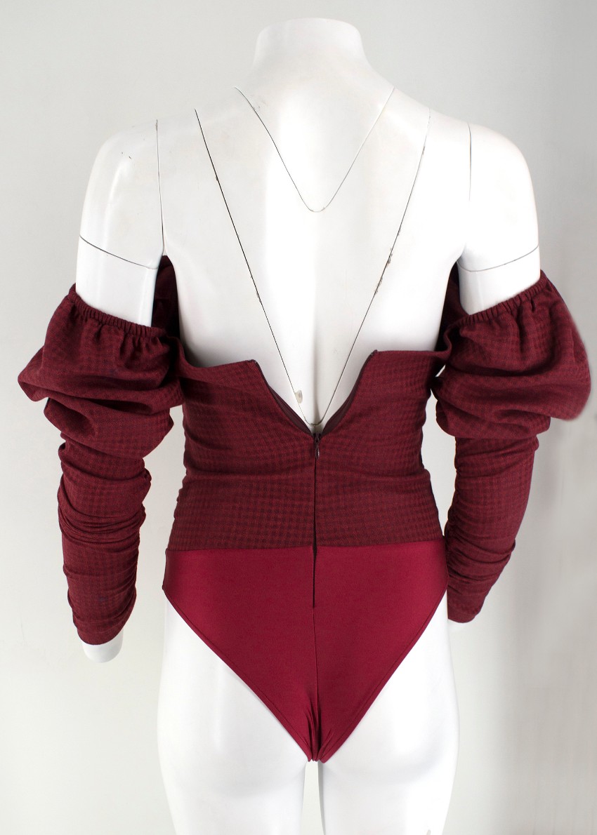 Zeynep Arcay Red Plaid Wool Bodysuit | HEWI