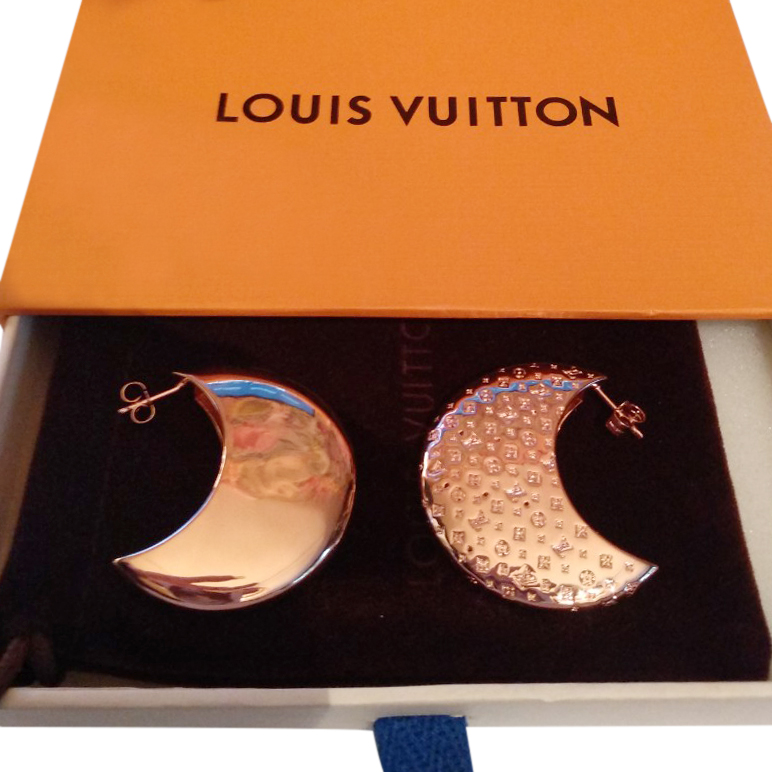 Louis Vuitton 14k Rose Gold Logo Crescent Earrings | HEWI