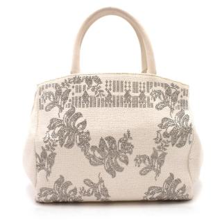 Ermanno Scervino Off White Floral Crystal Embellished Bag