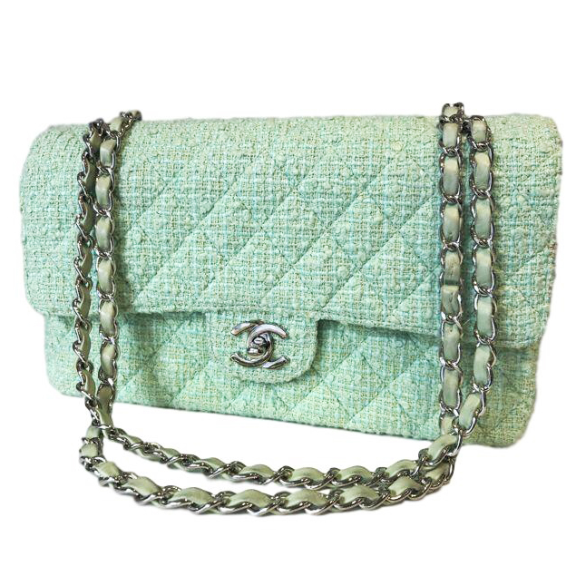 chanel green tweed bag