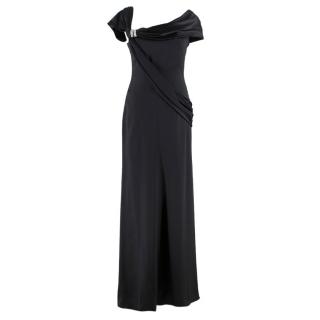 Valentino Embellished Asymmetric-Neckline Black Silk-Gown 