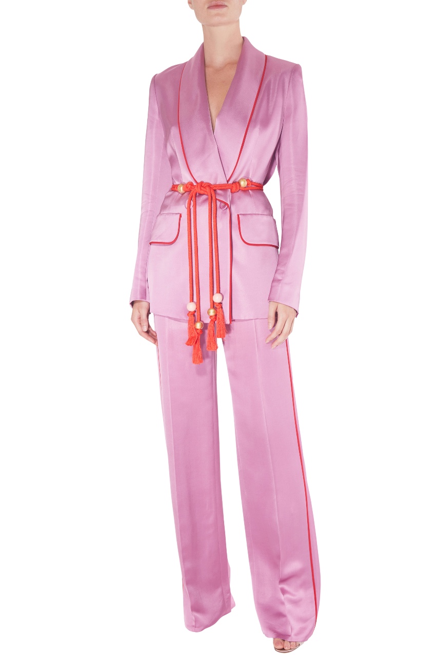 pink satin suit womens