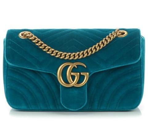 gucci petrol blue velvet bag