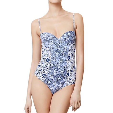 blue and white swimming costume