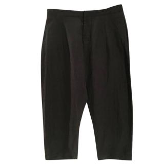 Marni viscose & linen black wide leg cropped high waist trousers