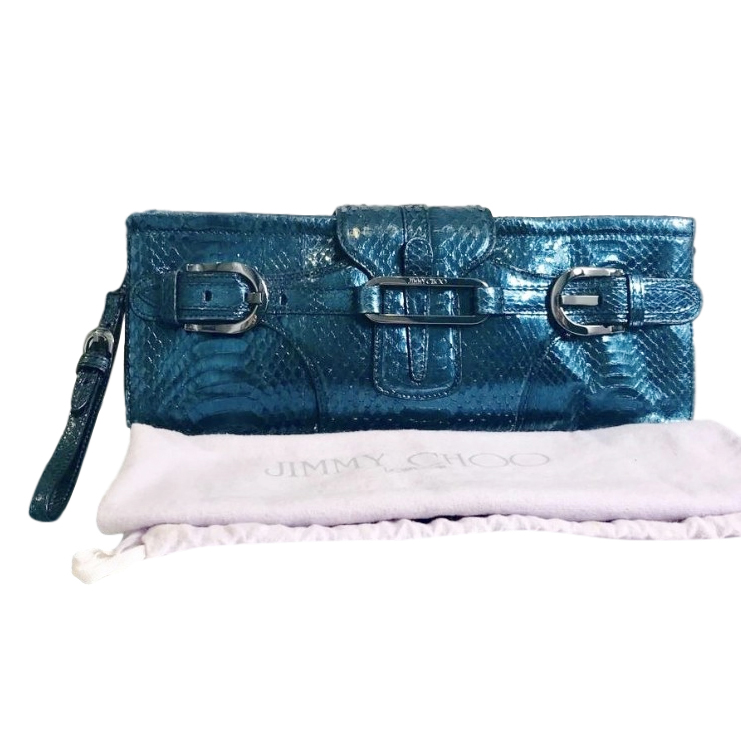 blue snakeskin clutch bag