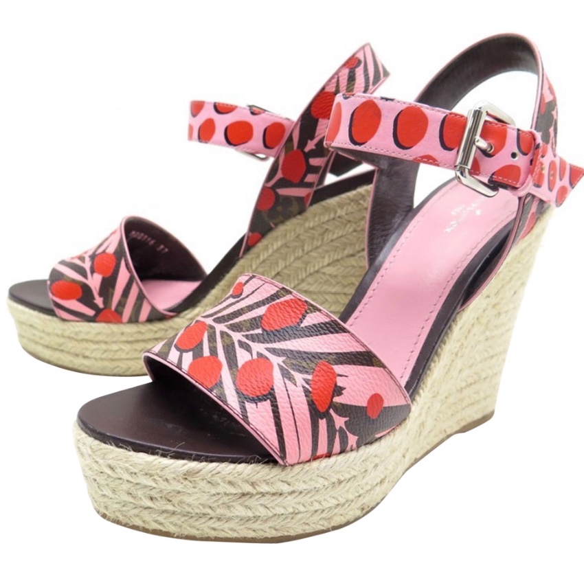 Louis Vuitton Leather and Monogram Denim Espadrilles Wedge Sandals Size 37  at 1stDibs