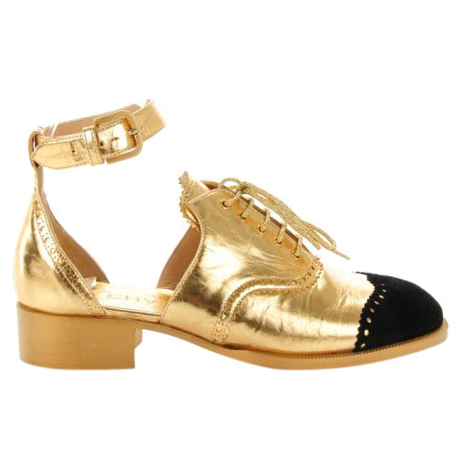 Chanel Cutout Gold Leather Brogue 