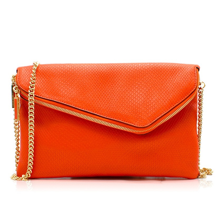 Henri Bendel Orange Foldover Clutch Bag 