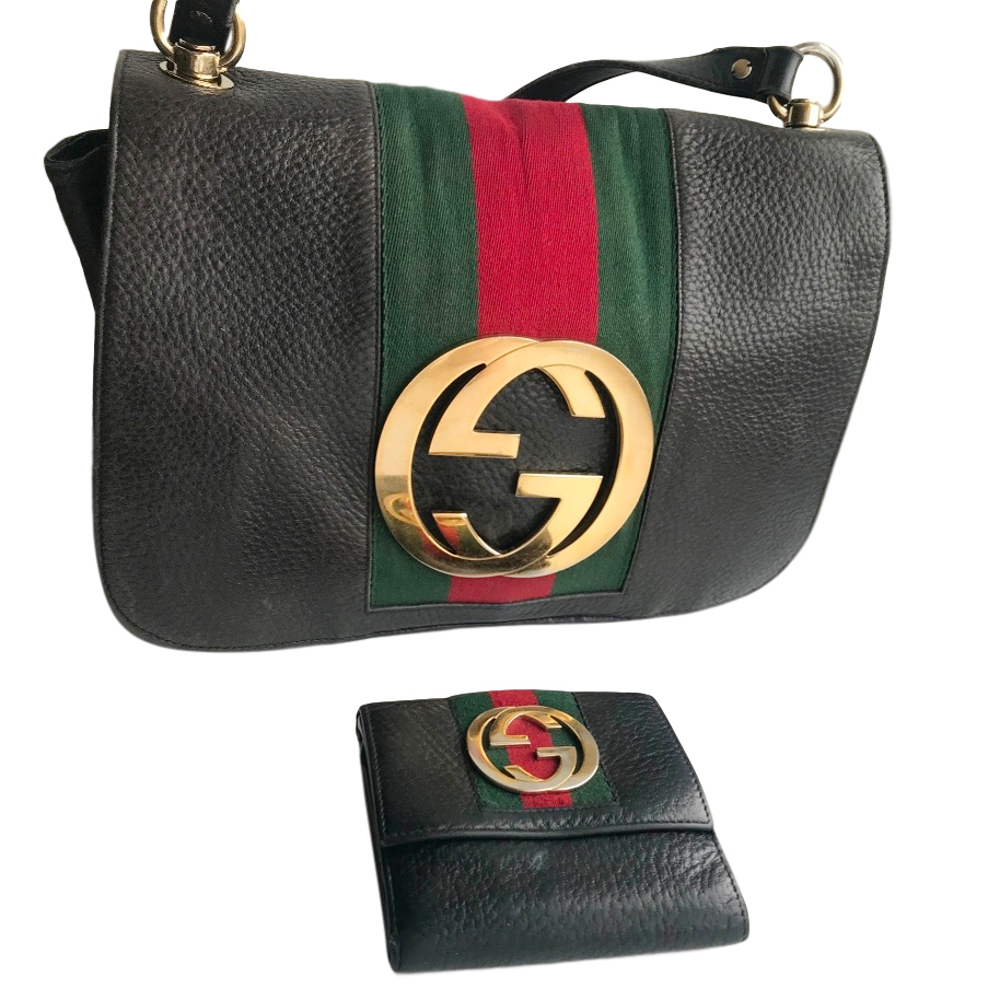 black gucci bag with green and red stripe