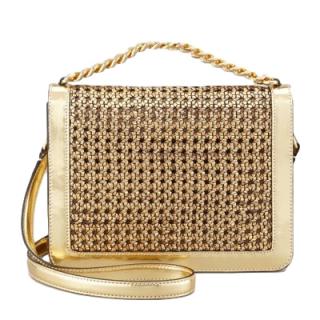 Stella Mc Cartney gold faux leather mesh shoulder and cross body bag